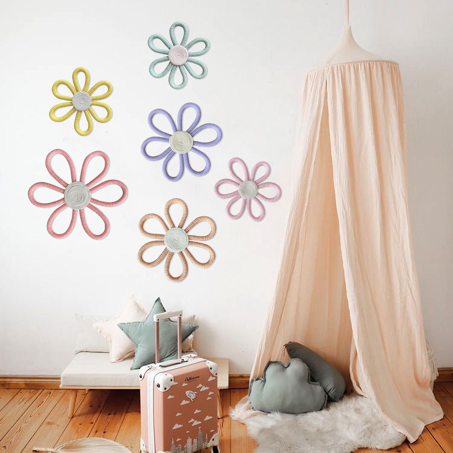 Bohemian children's room decoration daisy flower woven lace wall hanging home baby girl children wall decoration flowers