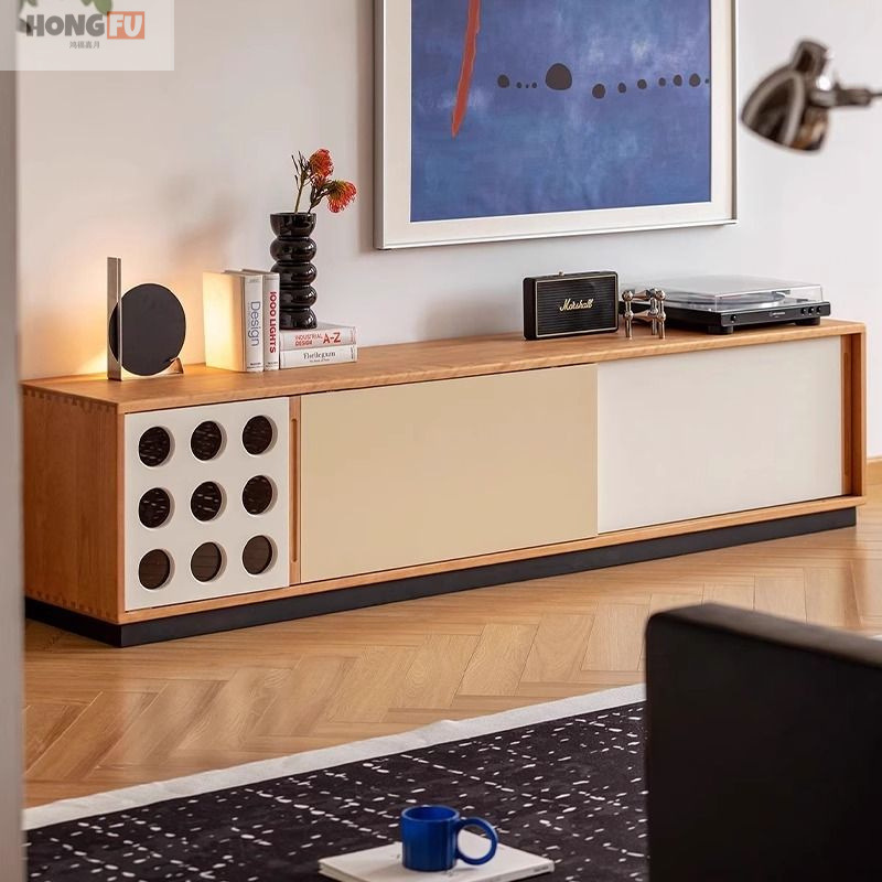 Новый ТВ-кабинет из массива дерева 2025 года антикварный стиль для малогабаритной квартиры