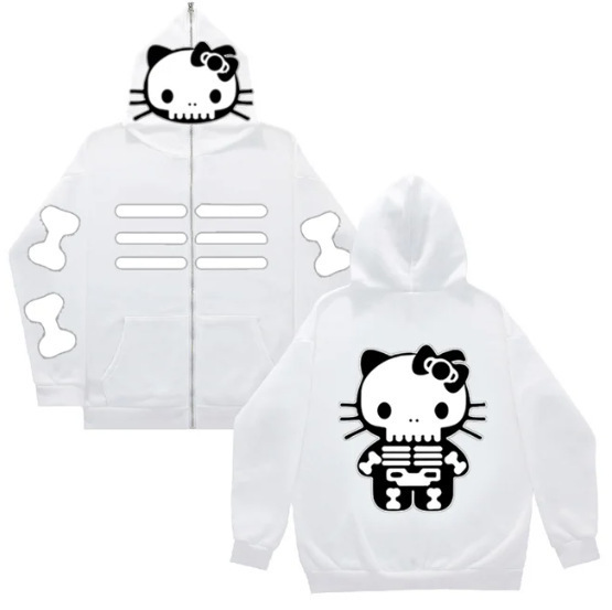 Cross-border European and American Cute Cartoon Hello Kitty Hooded Sweater Hello Kitty Loose Lazy Cardigan Zipper