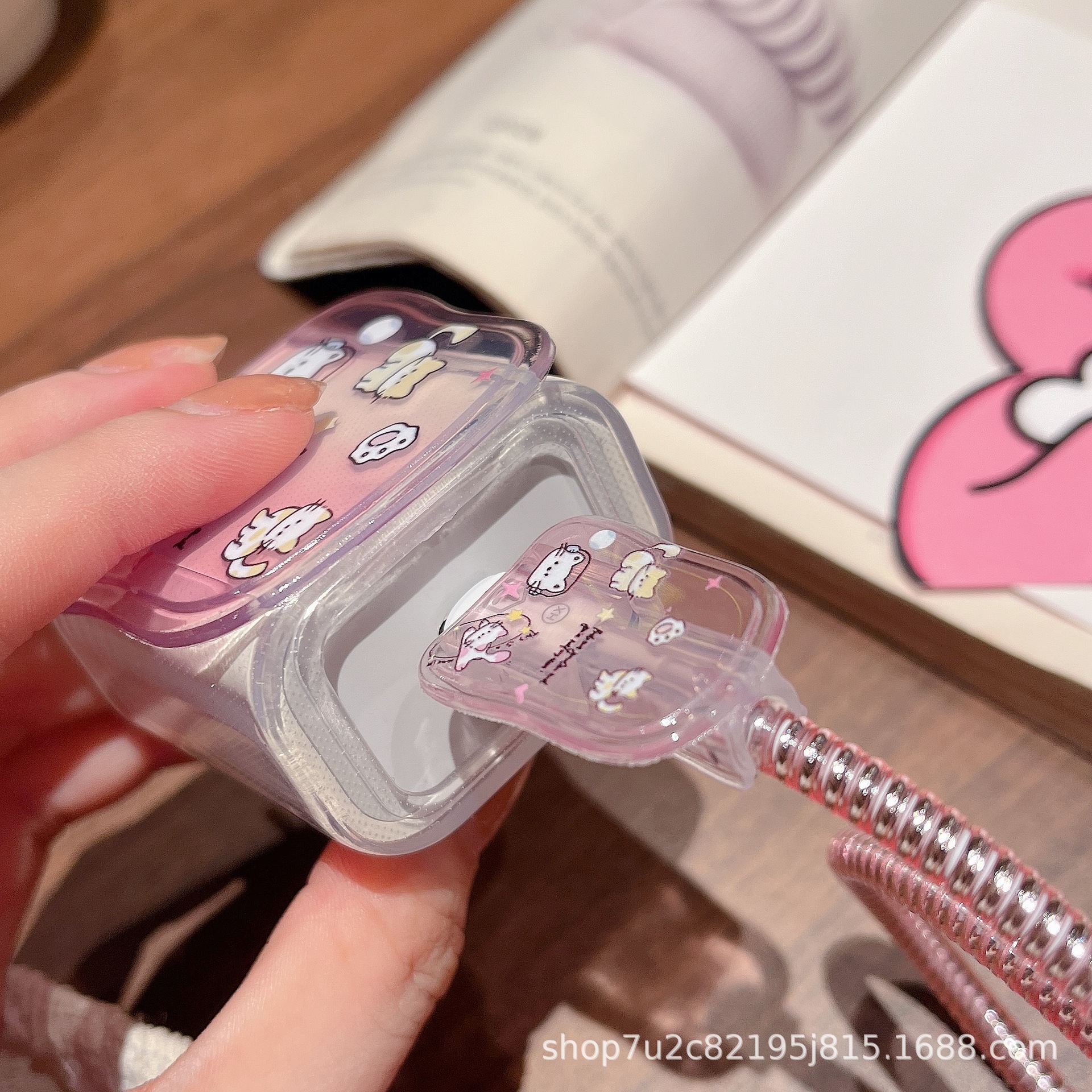 Pink Gradient Cat-Themed Protective Case for Apple Charging Head, iPhone 16 Fast Charging 20W Charger, Wave-Shaped Protective Cover