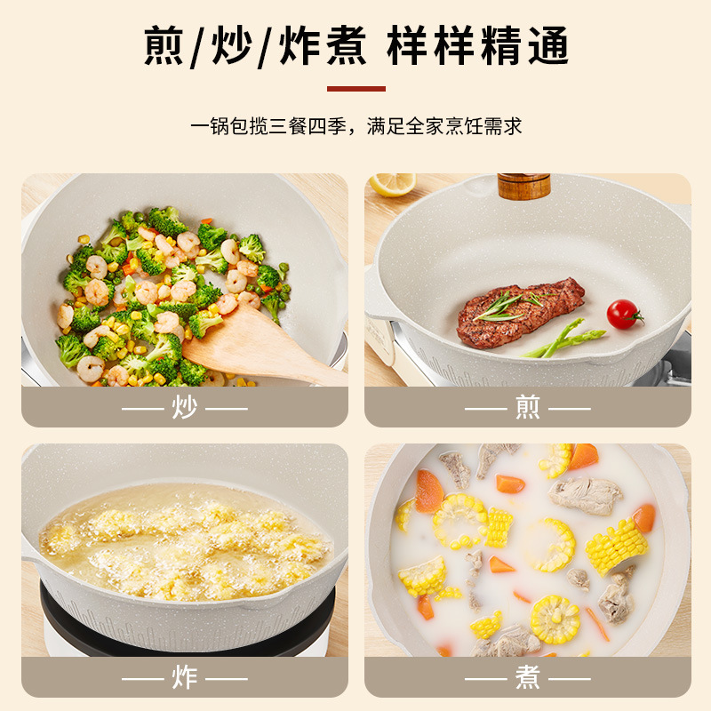 Household Kitchen Maifan Stone Frying Wok Fume-free Wok Non-stick Pan Frying Egg Pan Universal Induction Cooker Pan