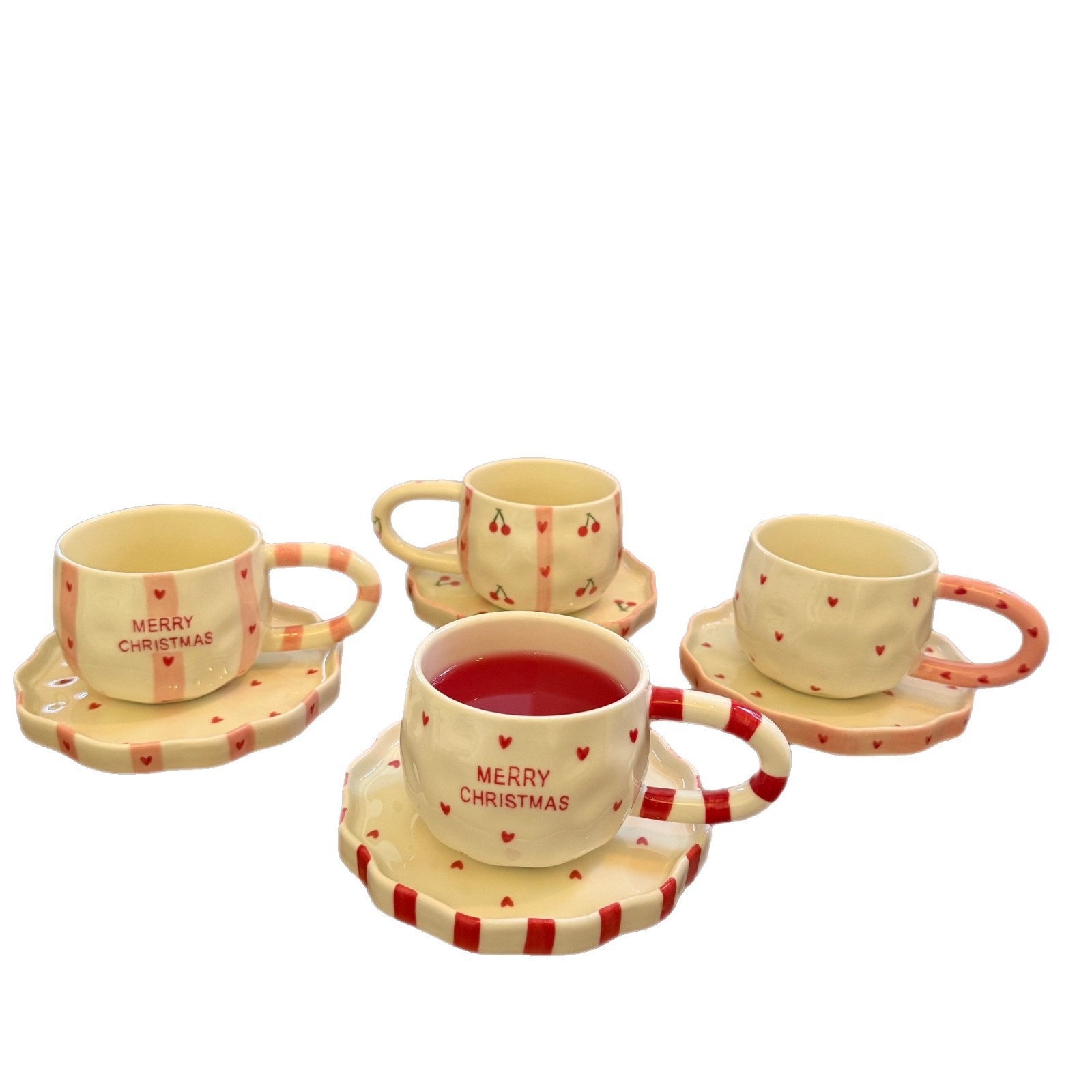 French Ins Retro Christmas Style Hand-Painted Ceramic Coffee Cup and Saucer, High-Looking Afternoon Tea Dessert Saucer