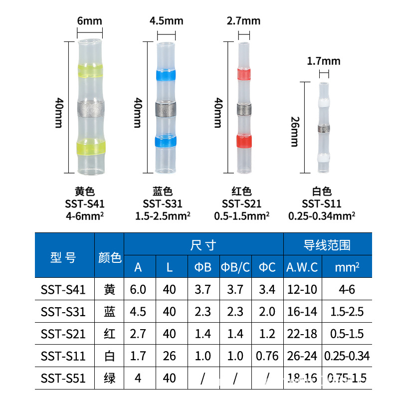 SST pressure-free solder ring Heat Shrinkable terminal waterproof Heat Shrinkable middle pipe solder terminal combination box cross-border supply