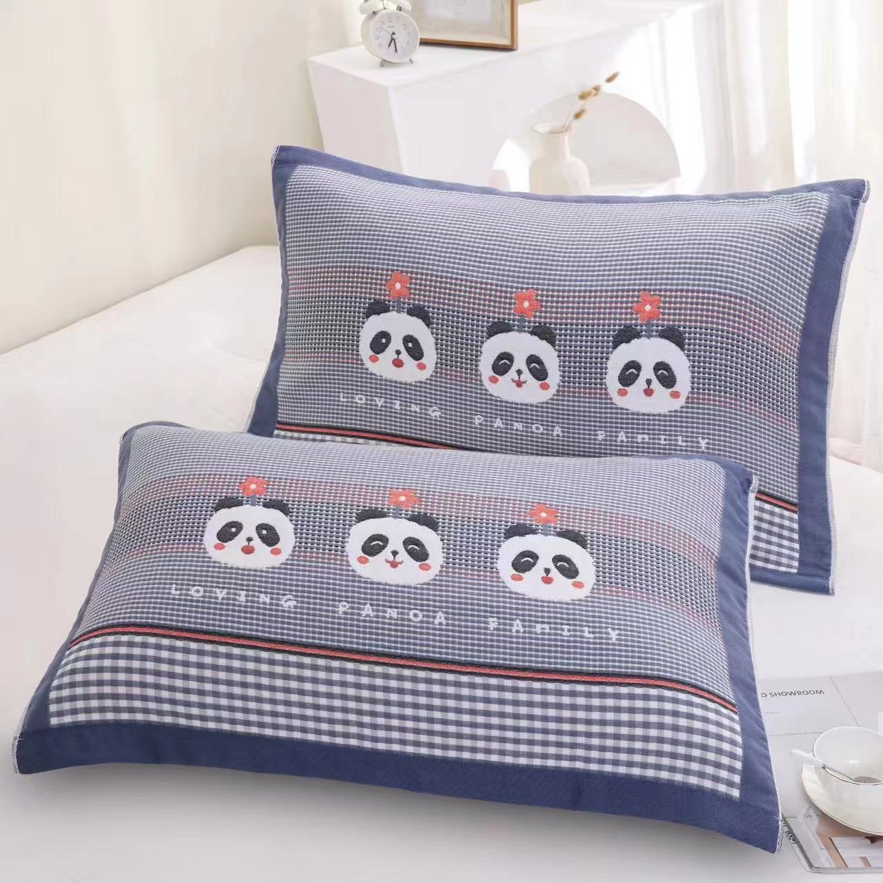 Cotton Gauze Pillow Cover Couple Cartoon Jacquard Thickened Eight-Layer Thickness Breathable Drop Shipping Breathable Thickened