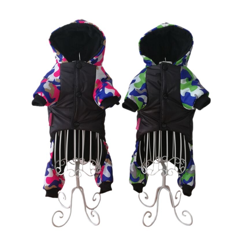 Autumn and Winter Dog Camouflage Clothing Four-Legged Hooded Cotton Coat Pet Dog Clothing Winter Pet Dog One-Piece Clothing