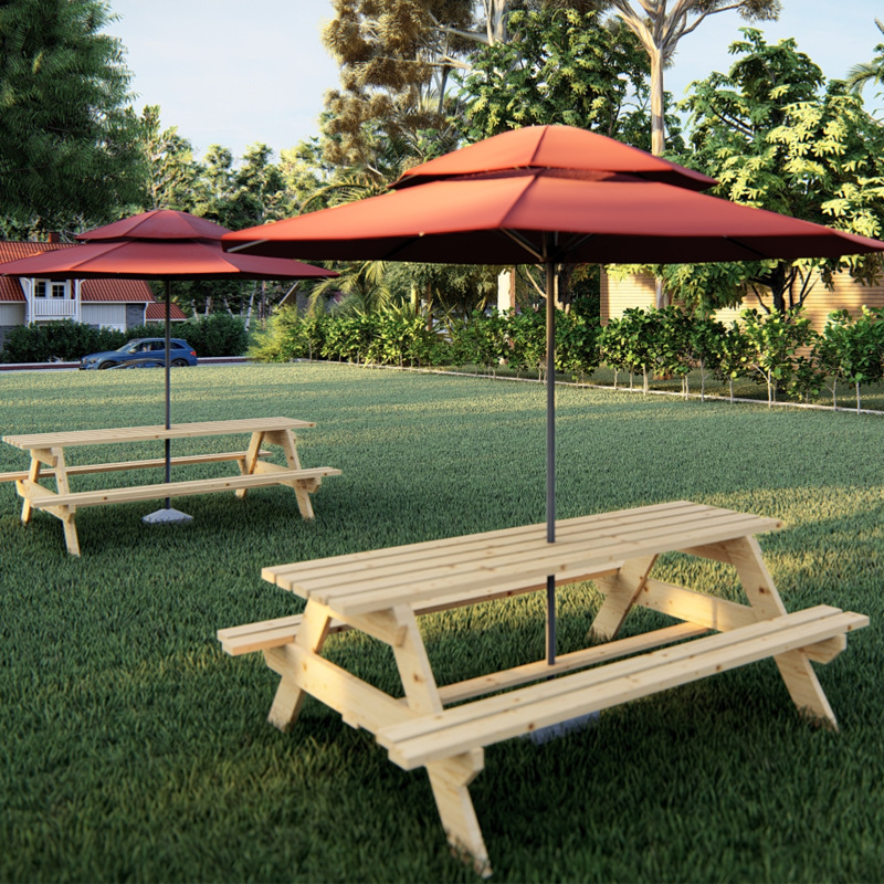 Outdoor Table and Chair Combination Solid Wood Anti-Corrosion Open-Air Courtyard Scenic Park Market Square Canteen One-Piece Table Wholesale