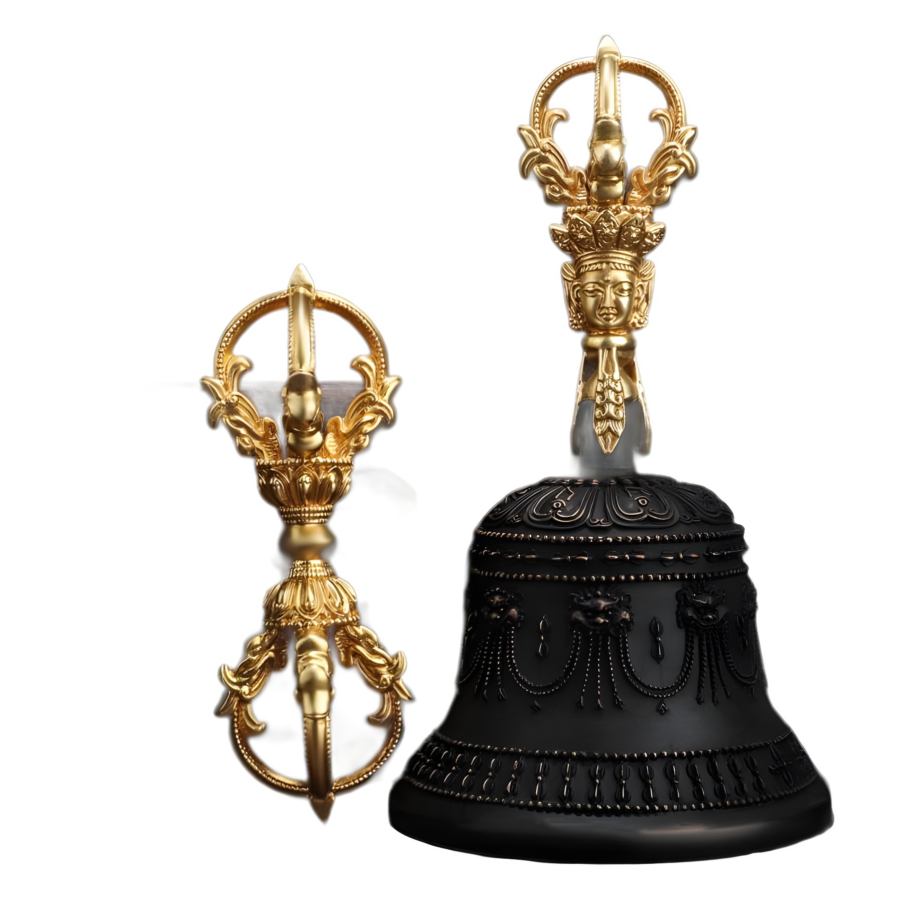 Brass King Kong Bell and Pestle Xizang Five-strand King Kong and Pestle Buddhist Musician Hand-cranked Dharma Bell Ornaments Large Dharma Articles