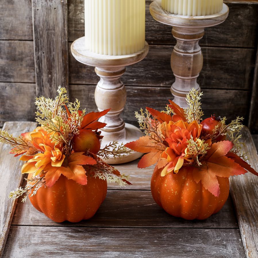 Cross-Border Thanksgiving Decorative Pumpkin Autumn Halloween Artificial Pumpkin Claw Chrysanthemum Artificial Flower Table Counter Decoration