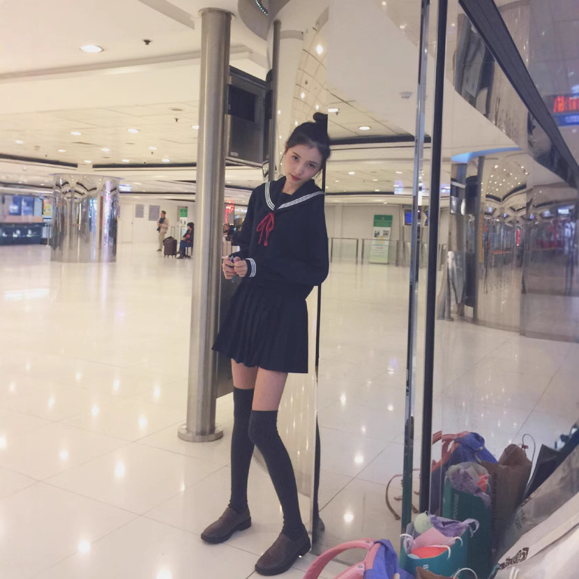 Factory Direct Sales Orthodox Jk Uniform Navy Blue Three-Piece Long-Sleeved Kansai Lapel Sailor Suit Middle Suit/Autumn and Winter Suit