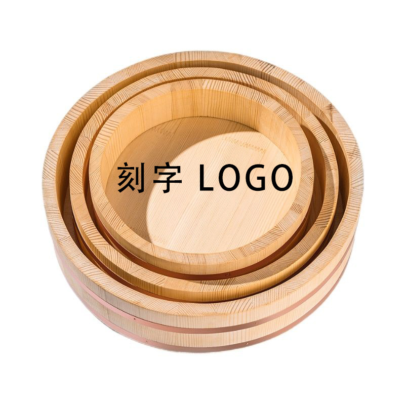 Wooden Sushi Bibimbap Pot Japanese Style Rice Wooden Pot Plate Sashimi Rice Sushi Bibimbap Pot Japanese and Korean Cuisine