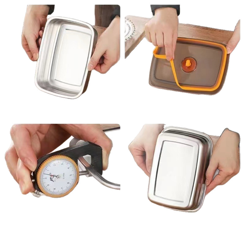 Stainless Steel Food Grade Sealed Lid Rectangular Picnic Portable Box Storage Fresh-keeping Box Refrigerator