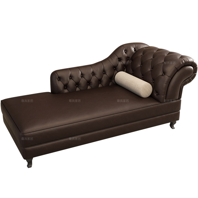 European Style Imperial Concubine Sofa Genuine Leather Single Recliner Beauty Bed Bedroom Small Apartment Lazy Sofa Bed American Style Toffee Chair