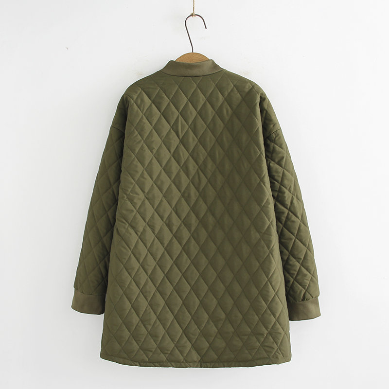 Autumn and Winter Plus Fat and Enlarged 100kg Baseball Cotton Coat Women's Round Neck Nylon Loose Casual Mid-Length Thin Cotton Coat 215