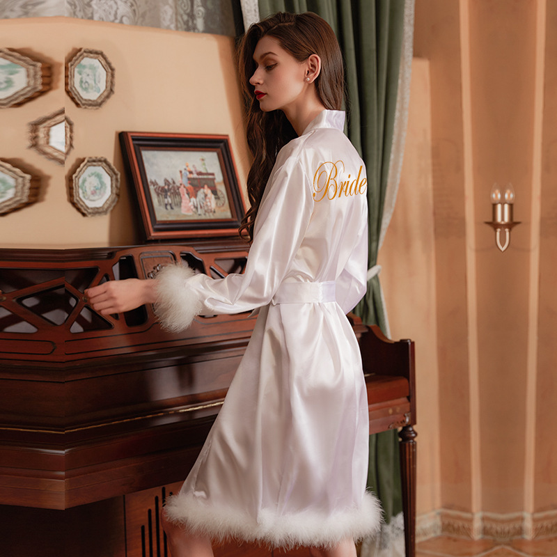 Bride Bridal Gown Morning Gown Women Feather Nightgown Wedding Makeup Bridesmaid Group Wedding Kimono Sade Bathrobe