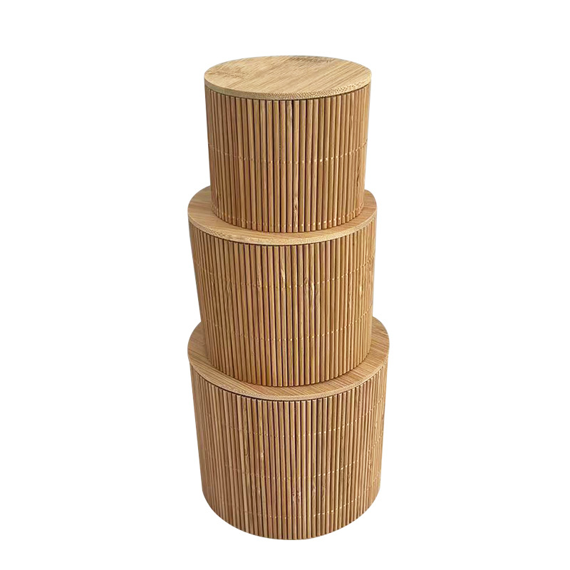 Cross-Border Bamboo Storage Box Square Round Storage Bamboo Woven Storage Box Desktop Wooden Gift Box Environmentally Friendly Bamboo