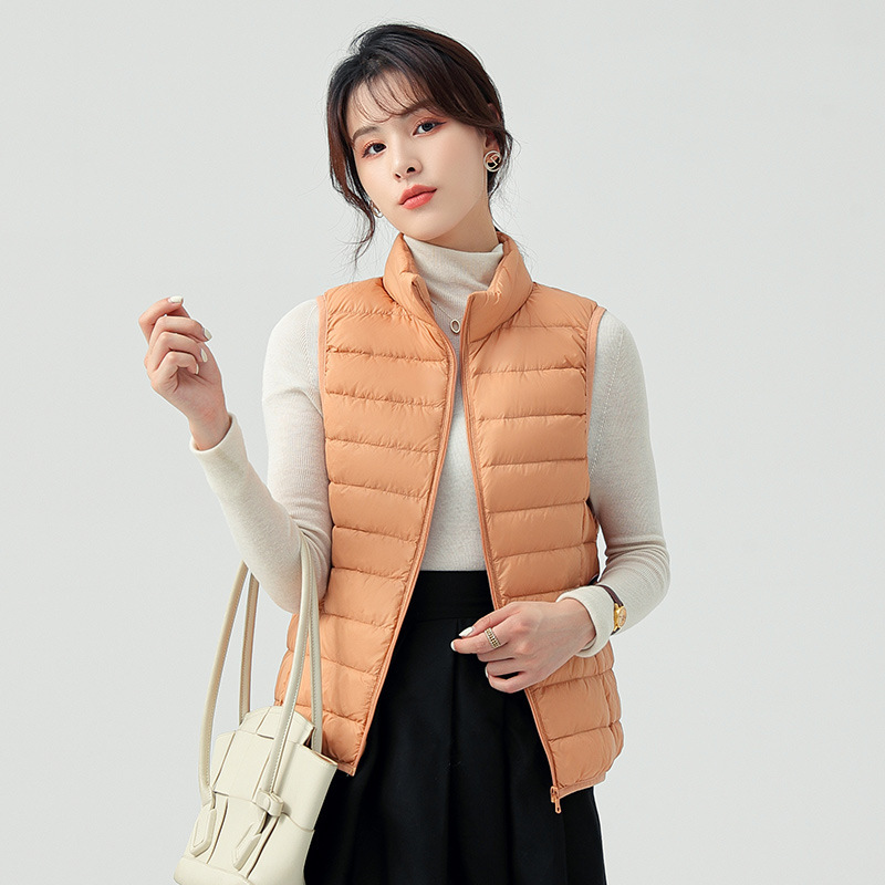 2023 New Autumn and Winter Thin Short Stand Collar 90% White Duck down Warm Waistcoat Vest down Vest Women's Outerwear