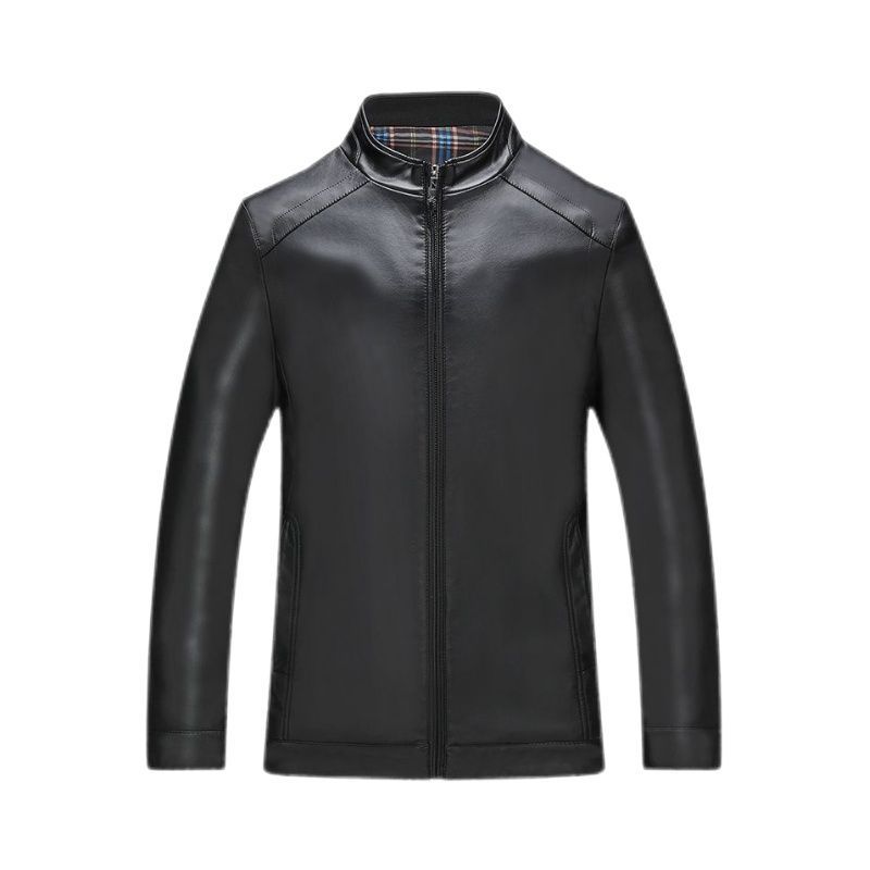in stock Haining PU Soft Leather Men's Lapel Coat Winter fleece-lined Leather Jacket Casual Loose Dad Clothes