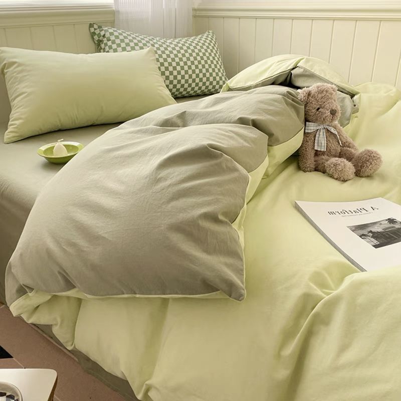 Nanjiren Four-Piece Solid Color Double Bedding Set Twill Brushed Quilt Cover Bed Sheets Quilt Cover Student Dormitory Three-Piece Set