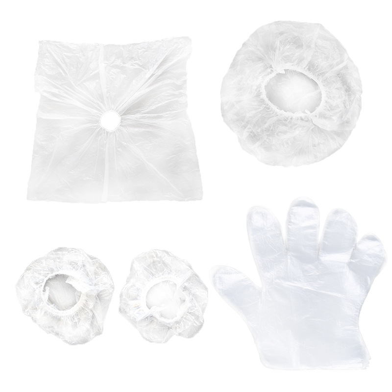 Hair Dyeing Four-Piece Set Disposable Shawl Plastic Pe Neck Cover Elastic Hairdressing Cape Set Tool Waterproof Thickened