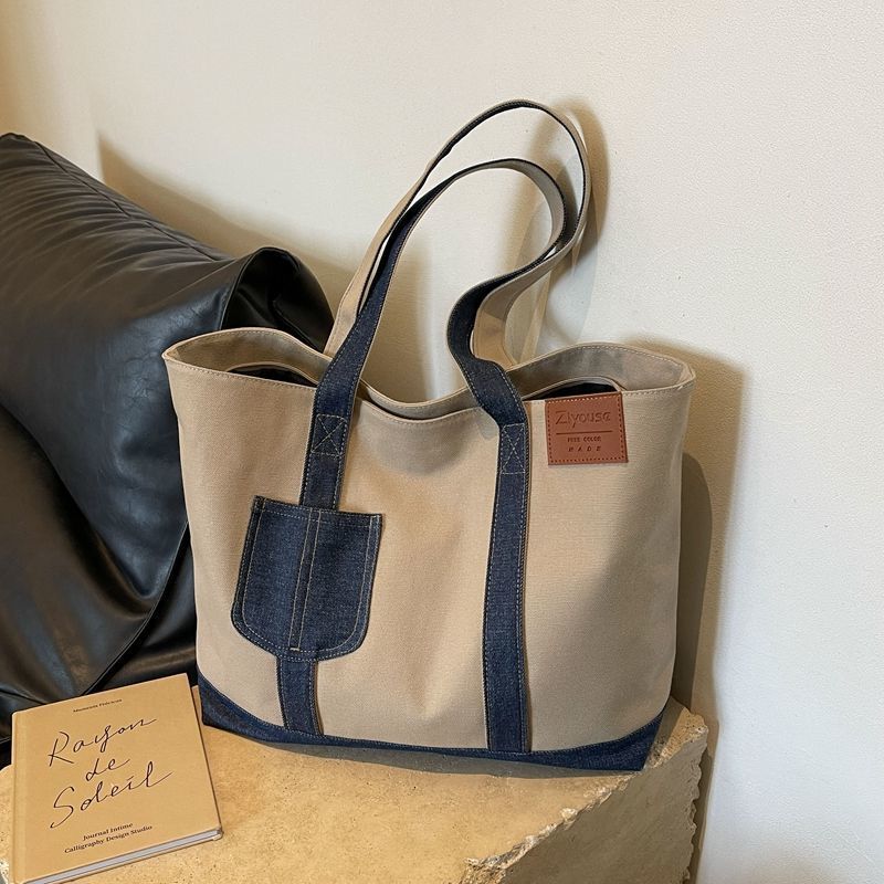 &€Canvas Bag Women's Large Capacity Spring & Fall Versatile 2024 New Fashion Shoulder Bag Work Clothing