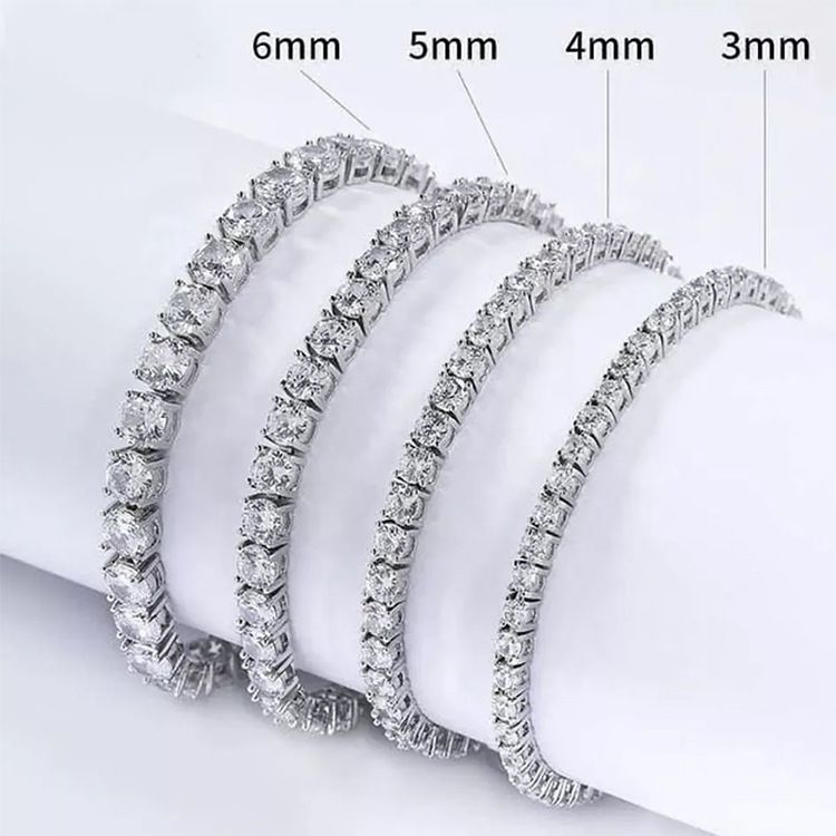 Classic Moissanite Tennis Chain S925 Silver Light Luxury Temperament Casual Bracelet Hip Hop Style Unisex