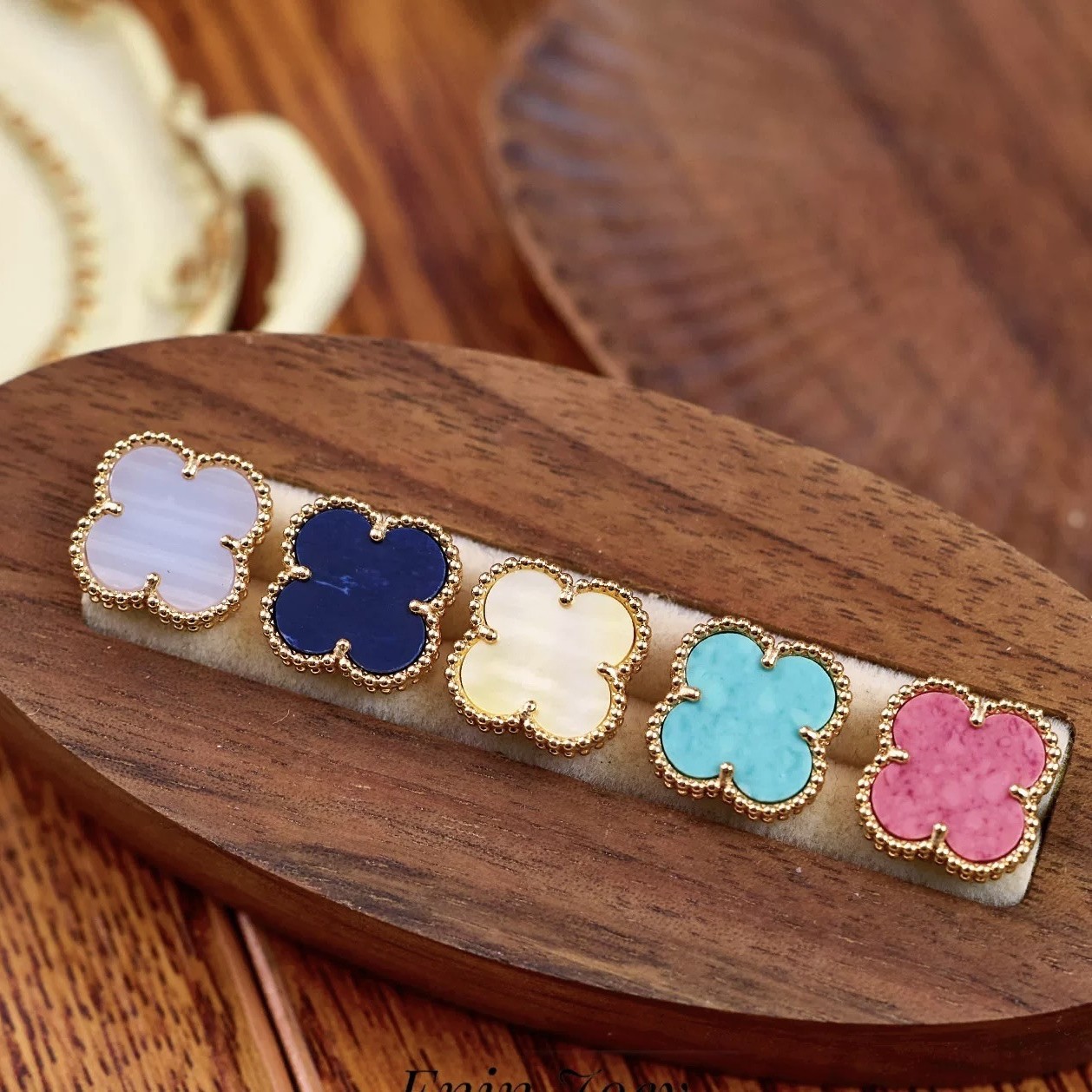 Легкая роскошь и высокое качество 15мм большие цветочные серьги из натурального камня инкрустированные серьги с четырехлистным клевером