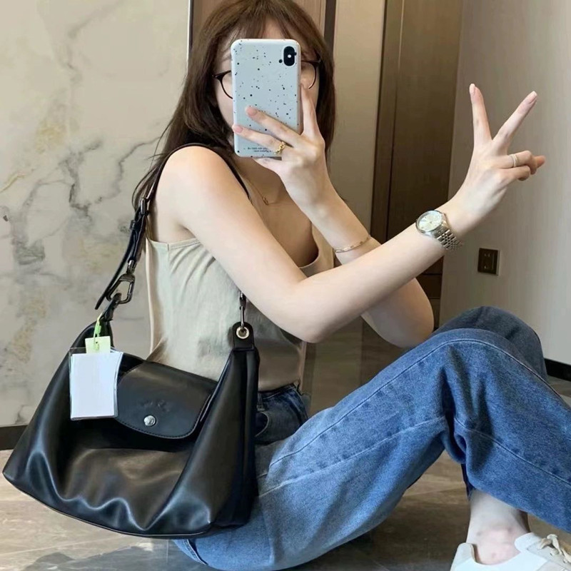 France's New Longxiang Hobo Armpit Cowhide Bag Satchel Shoulder Tong Meng Cross-Body Armpit Bag Large Capacity Tote Bag