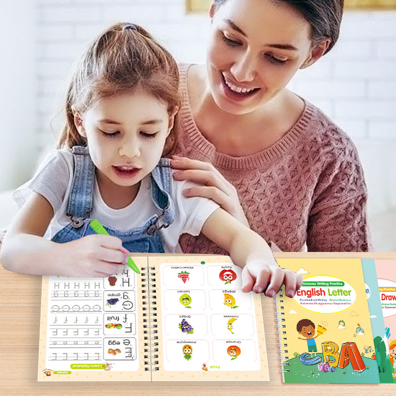 Cross-border English Copybook Children's Groove Characters Practice Enlightenment Copy Book Magic Control Pen Training Fun Learning Book Book