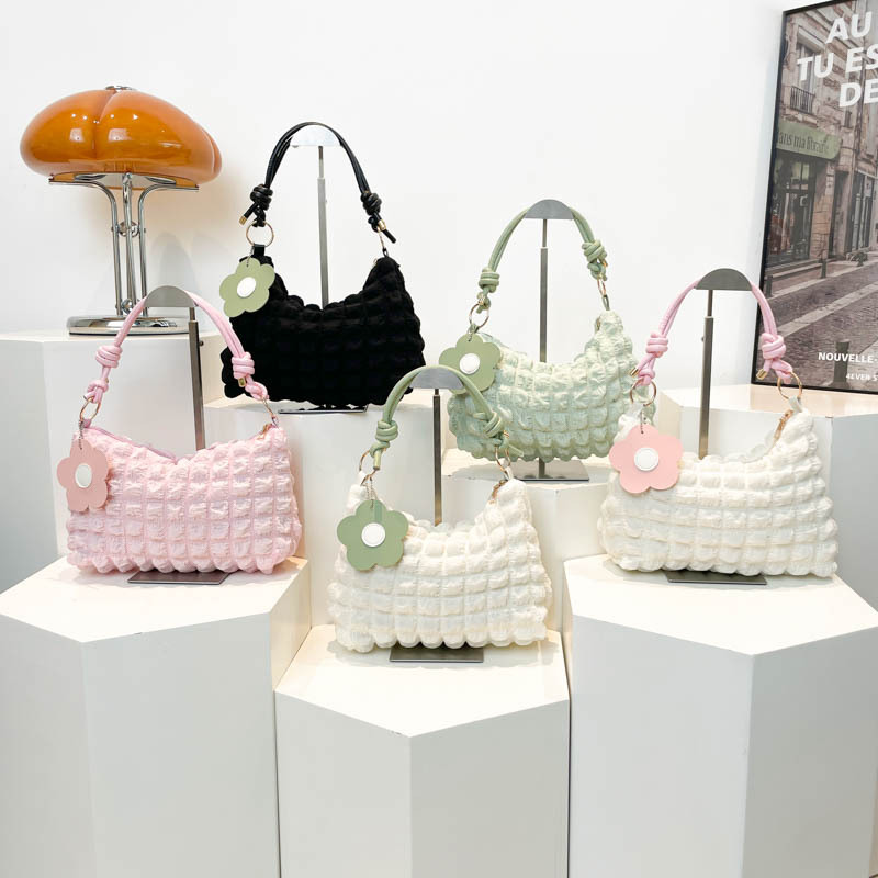 Casual Bag 2025 New Handbag Women's Shoulder Armpit Bag Casual Fashion Pleated Hand Carry Pure Color Tote Bag