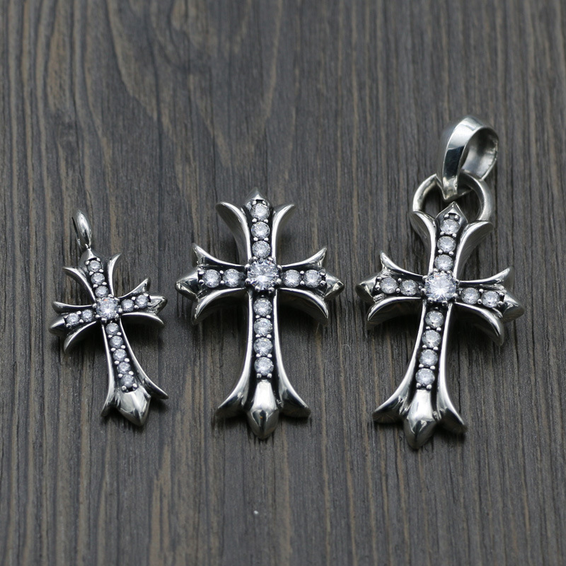 Панк ювелирные изделия, цепочка из стерлингового серебра s925, подвеска, модное мужское ожерелье с бриллиантовым крестом