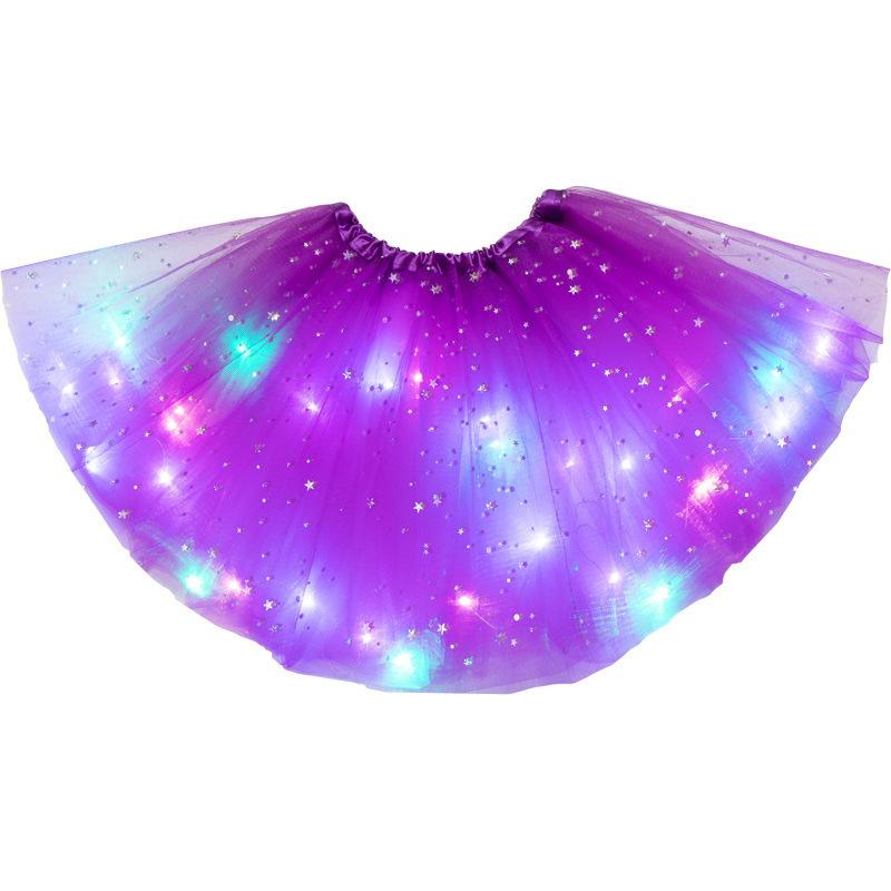 Tutu Skirt Kidsren's Led Lighted Skirt Ins Export European and American Star Sequin Skirt Tutu Skirt Luminous Mesh Skirt