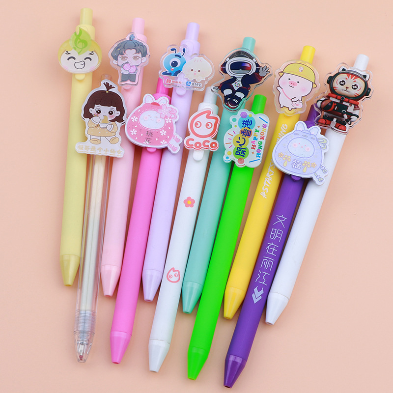 Acrylic cartoon patch pen press gel pen pvc soft glue patch high color value advertising pen logo