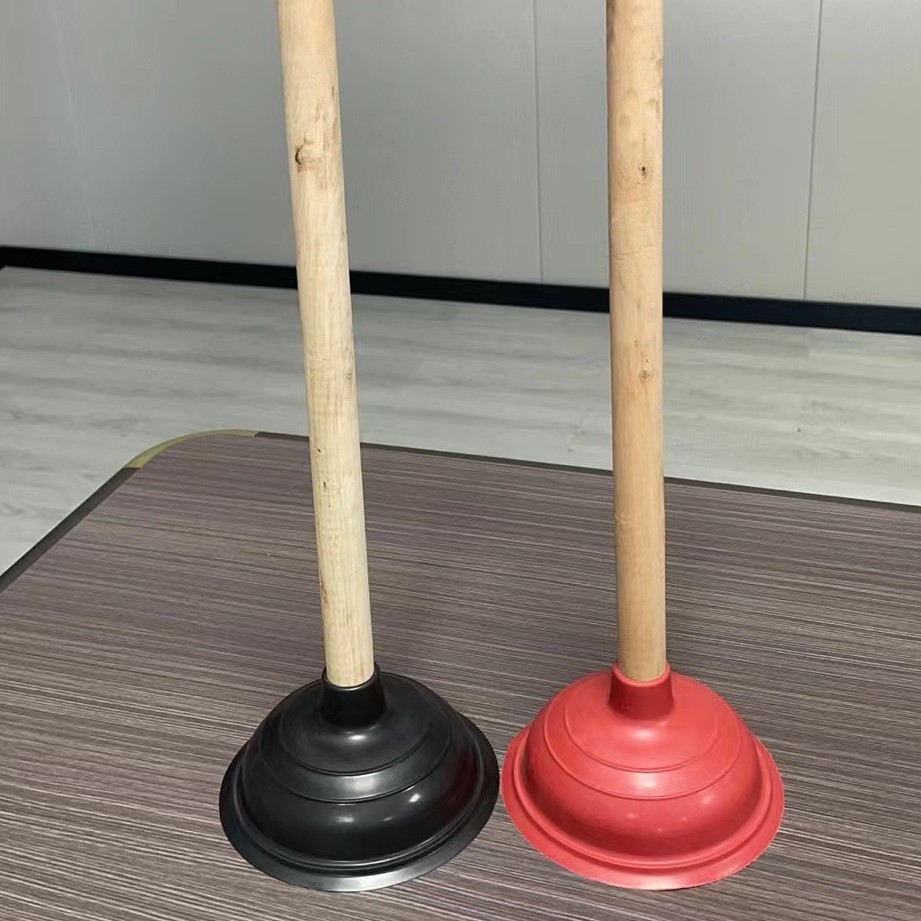 Enhanced Leather Plunger, High-End Powerful Water Suction Pipe Cleaner, Wooden Rod, Squat Toilet, Plastic Toilet