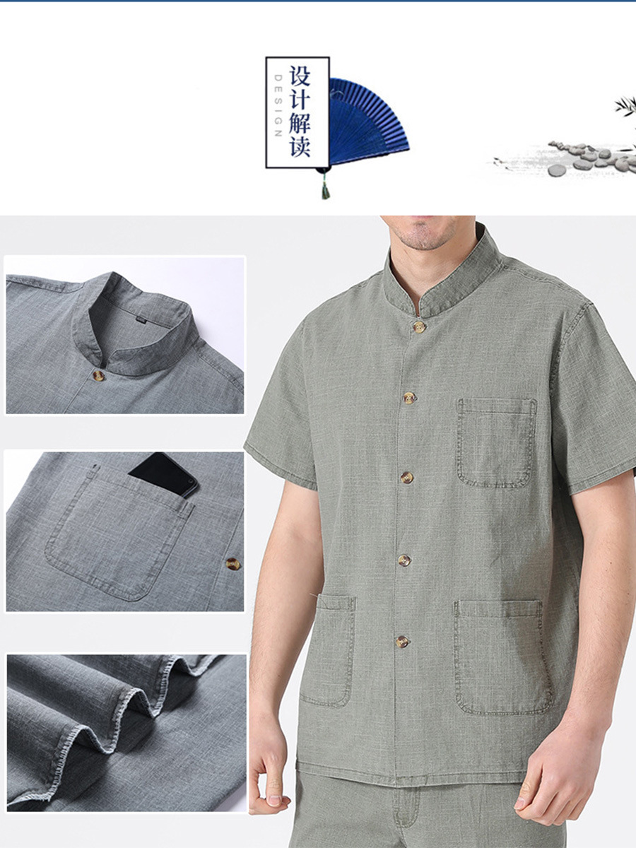Linen suit Men's Summer Thin Loose Cotton and Linen Clothes for Middle-aged and Elderly for Dad Grandpa's Short-sleeved Summer Top