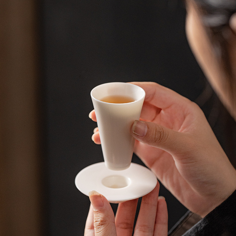 Dehua suet jade fragrance cup white porcelain high-end home master cup kung fu tea set small tea cup with coaster tea cup