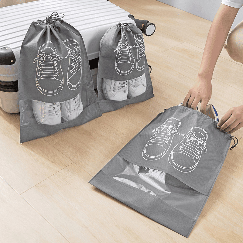 Shoes Storage Bag Large Thickened Non-woven Dustproof Shoe Bag Travel Portable Finishing Shoe Bag Drawstring Pocket