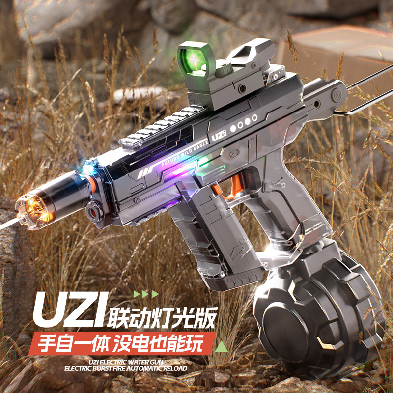 Strict selection of cross-border lighting uzi water gun electric continuous linkage back chamber automatic water absorption large capacity children's water gun