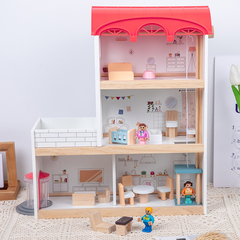 Children's Simulation Wooden House Three-storey Luxury Villa Doll House Boys and Girls Role-playing Toy House