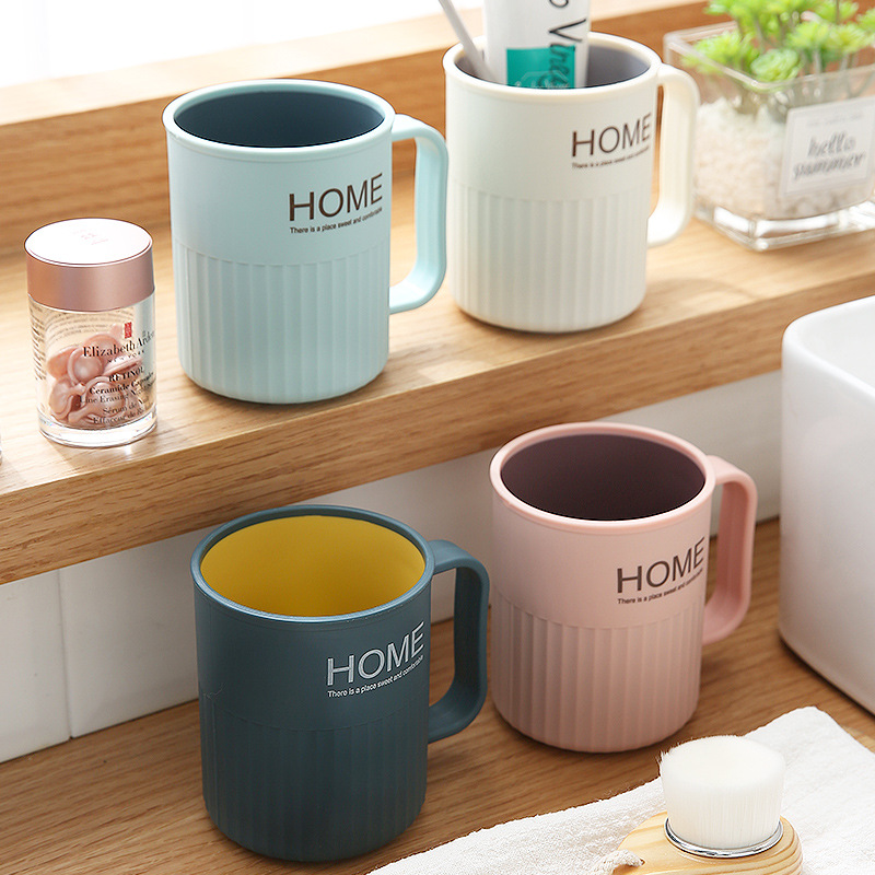 Cross-border Simple Two-color Mouthwash Cup Household Couple Toothbrush Cup Portable Two-color Mouthwash Cup with Handle Toothbrush Cup