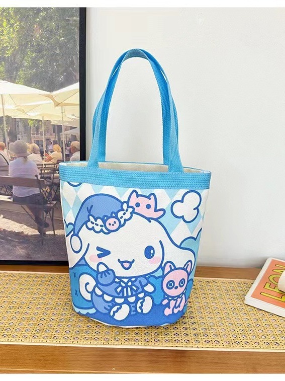 Bucket Portable Han Feng Girl Heart Mummy Lunch Bag Work Small Bag Children's Fun Graffiti Canvas Bag Cute Illustration