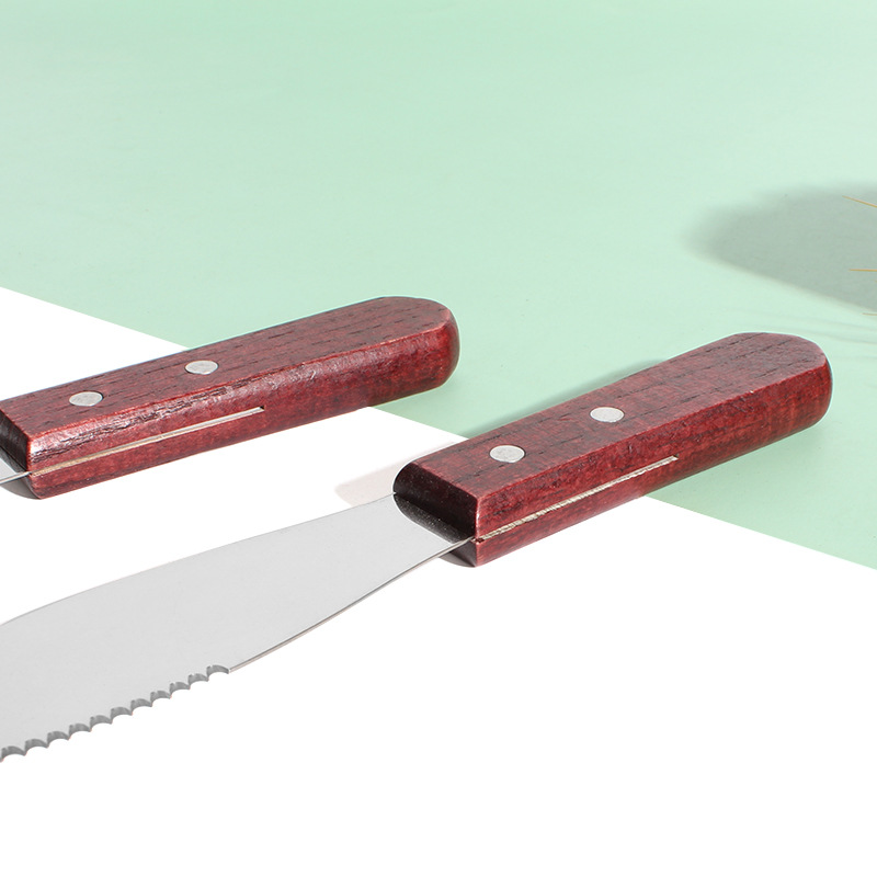 Stainless Steel Wooden Handle Cheese Knife with Tooth Cheese Knife Serrated Butter Knife Butter Jam Spatula Baking Tools