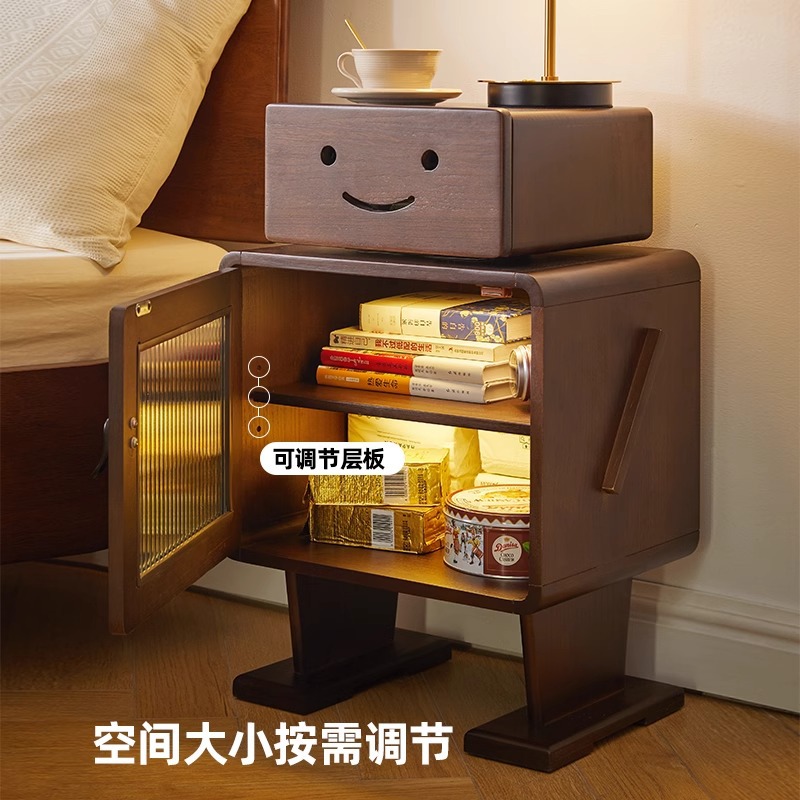 Solid Wood Bedside Table Bedroom Storage Cabinet Bedside Storage Cabinet Living Room Side Cabinet 2024 New Children's Robot Cabinet
