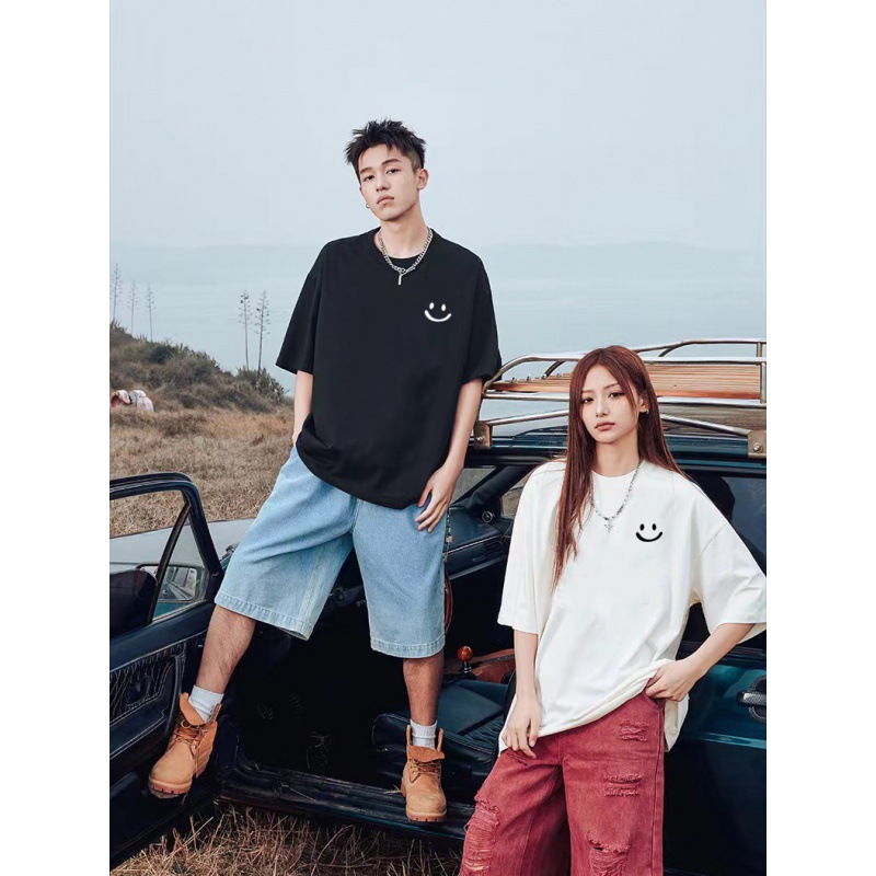 Summer Men's Hong Kong-style Ice Silk Short-sleeved T-shirt Men's Summer Explosions Loose All-match Men's and Women's Crewneck Printed White T