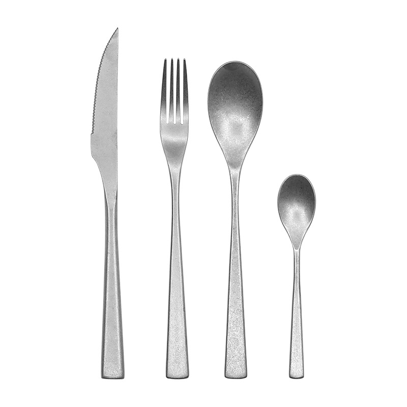 New Era Old Snowflake Sand 304 Stainless Steel Knife, Fork and Spoon 4-Piece Hotel Western Steak Tableware Gift Set