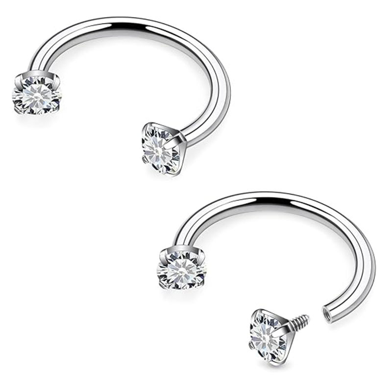European and American stainless steel nose ring human body piercing earring ring U-shaped double-headed zircon horseshoe rod nose nail piercing earring buckle