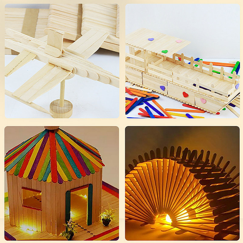 Cross-Border Ice Cream Stick Popsicle Stick Colorfulful Wooden Popsicle Stick Kidsren DIY Handmade Materials Popsicle Ice Cream Stick