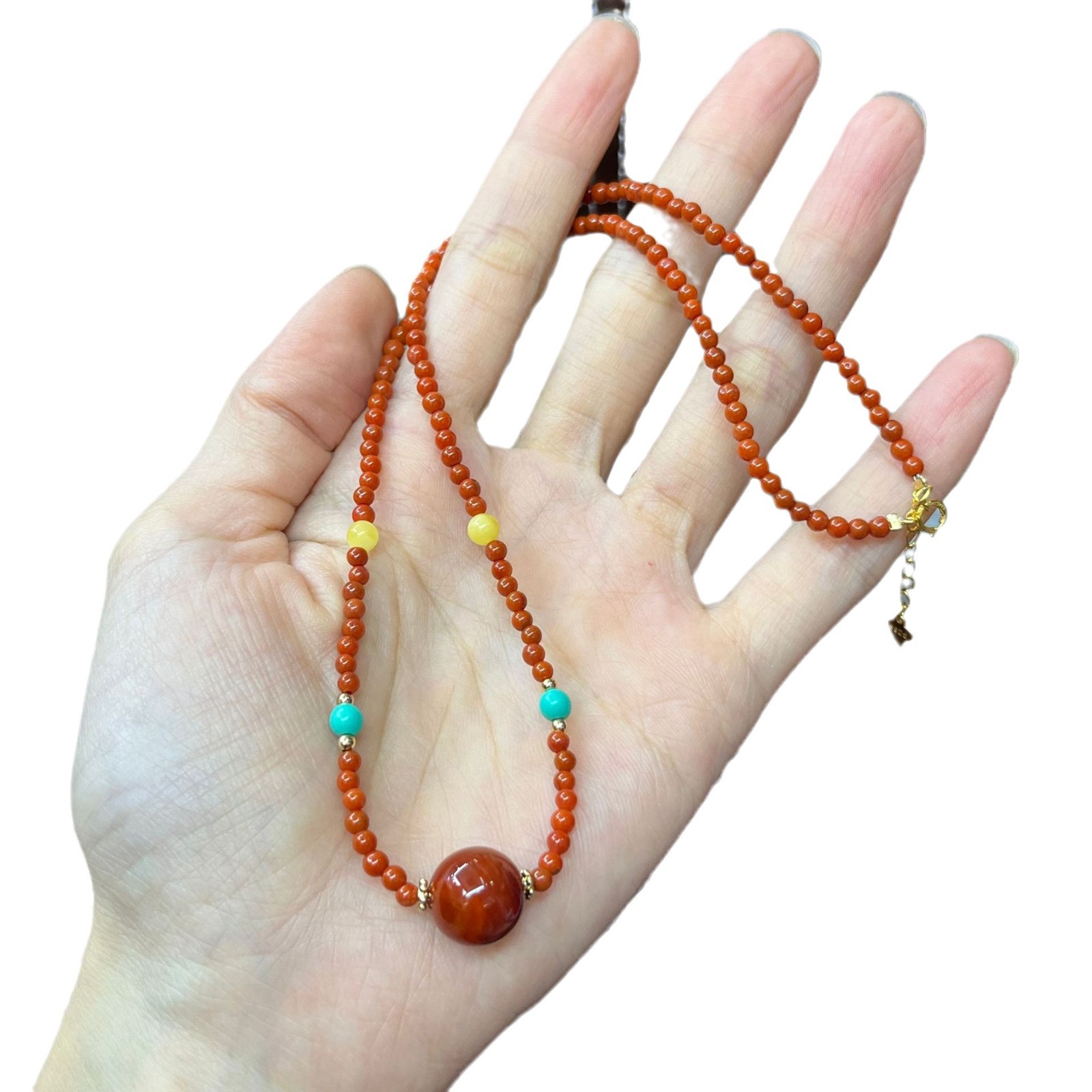 Original Design Natural Baoshan South Red Agate Necklace Single Bead South Red Clavicle Chain Summer Fashion Live Welfare