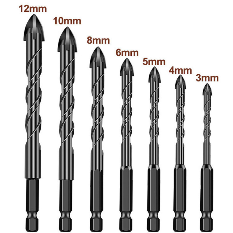 Cross-Border Tungsten Steel Cross Drill Bit Concrete Drill Bit Set Cement Tile Glass Ceramic Hexagonal Handle Hole Opener