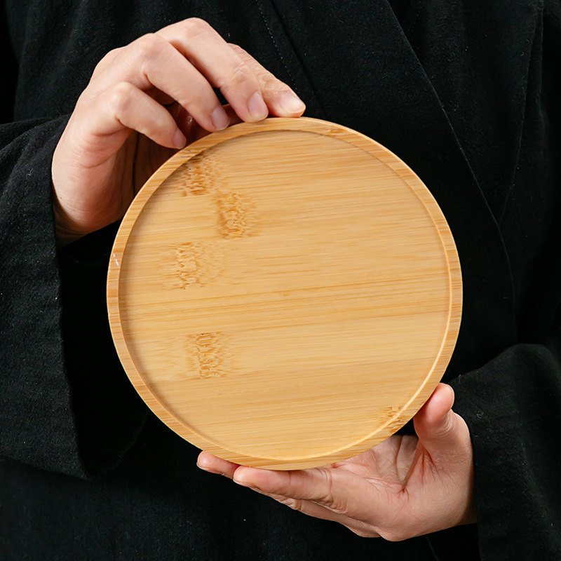 Bamboo Wooden Round Tray Succulent Flower Pot Bamboo Tray Dessert Tray Accessories Insulated Non-Slip Bamboo Special-Shaped Multi-Tea Coaster Batch