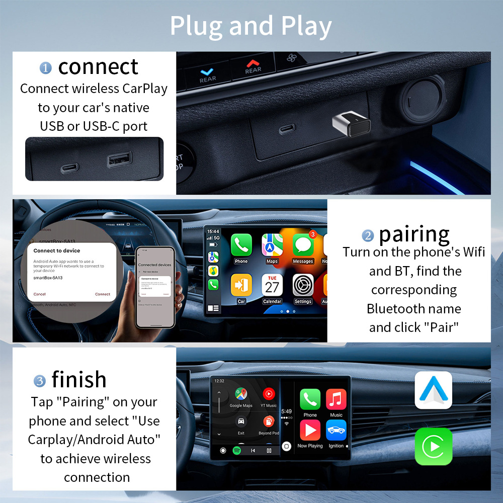 Cross-border New M3 Wireless carplay Box Wired to Wireless Adapter carplay Android Auto2 in 1